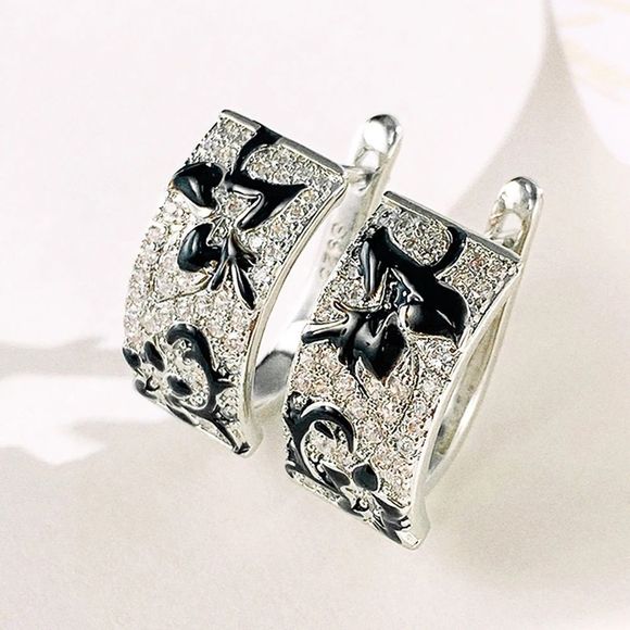 🖤 Gorgeous Sterling Silver  Black &White Micro Pave Floral Earrings - Picture 11 of 13